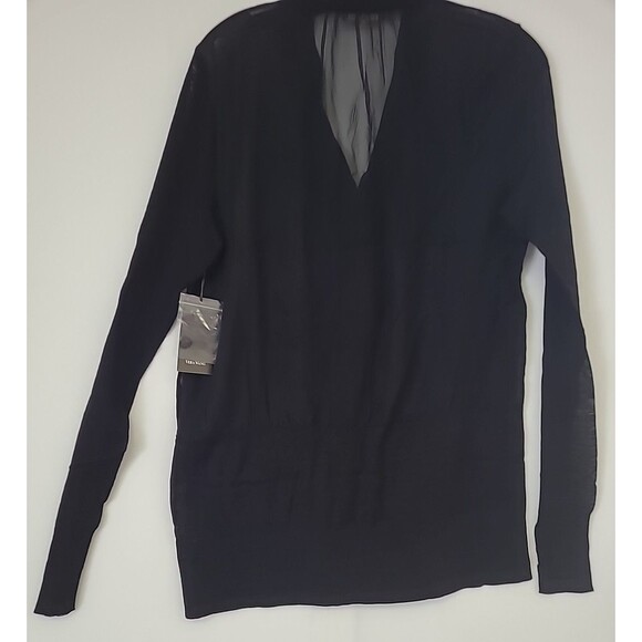 Vera Wang Knit Cardigan w/ Chiffon Back Detail Button Down 100% Cotton L NWT - Picture 6 of 7